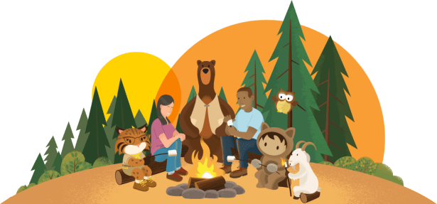 Codey and friends enjoying a campfire.
