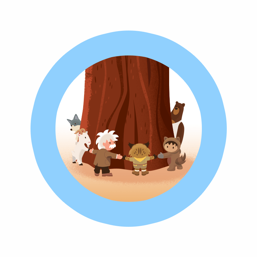 AppExchange characters forming a ring around a tree